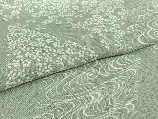 平和屋着物▽上質な小紋　単衣　紬地　流水花文　正絹　逸品　AABM1826jh