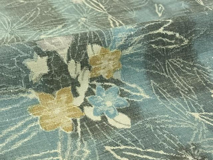 平和屋着物▽上質な紬　単衣　草花文　正絹　逸品　AABM1827jh