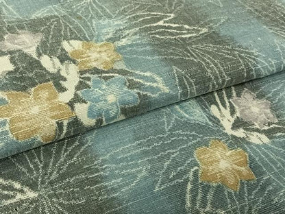 平和屋着物▽上質な紬　単衣　草花文　正絹　逸品　AABM1827jh
