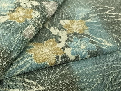 平和屋着物▽上質な紬　単衣　草花文　正絹　逸品　AABM1827jh