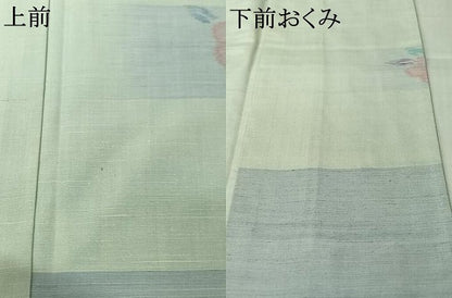 平和屋着物▽小千谷紬　単衣　草花文　正絹　逸品　AABM1830jh
