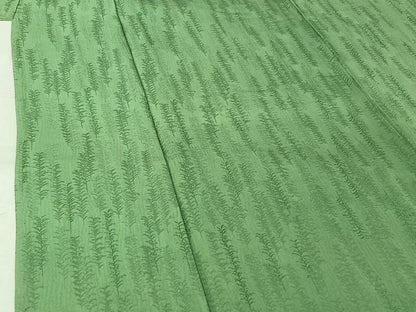 平和屋着物▽上質な色無地　単衣　樹林地紋　若緑色　正絹　逸品　AABM1833jh