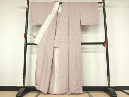 平和屋着物▽上質な色無地　単衣　草花地紋　鴇鼠色　正絹　逸品　AABM1834jh