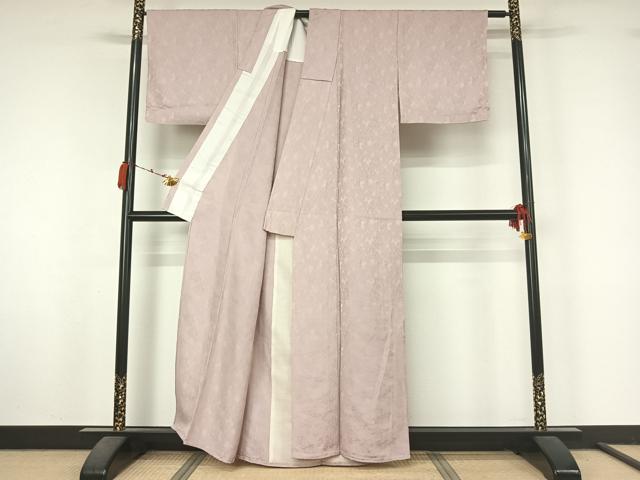 平和屋着物▽上質な色無地　単衣　草花地紋　鴇鼠色　正絹　逸品　AABM1834jh