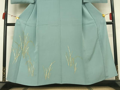 平和屋着物▽訪問着　単衣　木賊　金彩　正絹　逸品　AABM1838jh