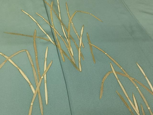 平和屋着物▽訪問着　単衣　木賊　金彩　正絹　逸品　AABM1838jh