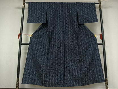 平和屋着物▽小紋　単衣　麻の葉文様　AABM1848jh