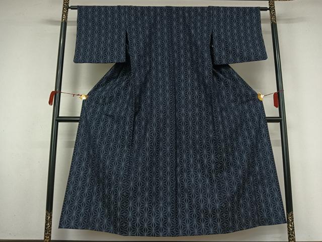 平和屋着物▽小紋　単衣　麻の葉文様　AABM1848jh