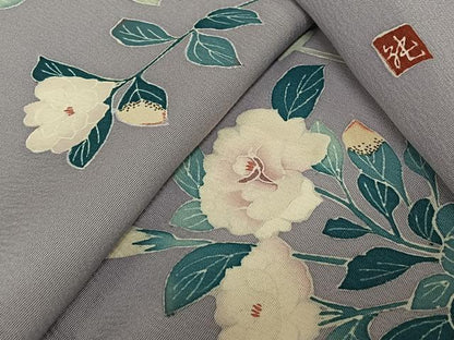 平和屋着物▽訪問着　単衣　作家物　枝花文　正絹　逸品　AABM1858jh