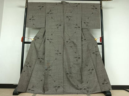 平和屋着物▽本場大島紬　単衣　9マルキ　花唐草文　正絹　逸品　AABM1862jh
