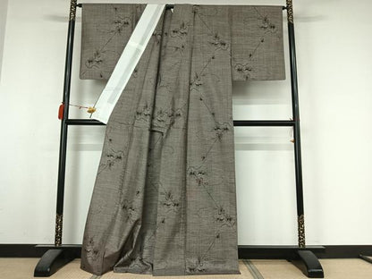 平和屋着物▽本場大島紬　単衣　9マルキ　花唐草文　正絹　逸品　AABM1862jh