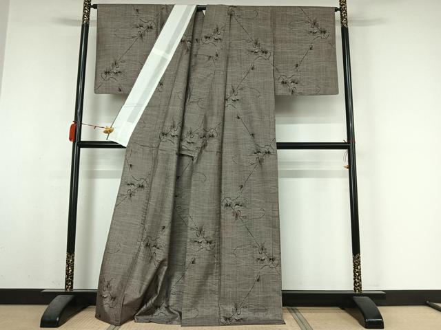 平和屋着物▽本場大島紬　単衣　9マルキ　花唐草文　正絹　逸品　AABM1862jh
