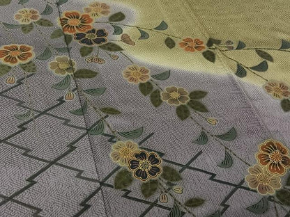 平和屋着物▽訪問着　単衣　松皮菱花文　暈し染め　金彩　正絹　逸品　AABM1866jh