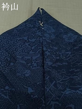 平和屋着物▽阿波藍染　阿波友禅　徳島県無形文化財保持者　香川卓美　小紋　単衣　吉祥花文　鬼しぼ縮緬　正絹　逸品　AABM1870jh