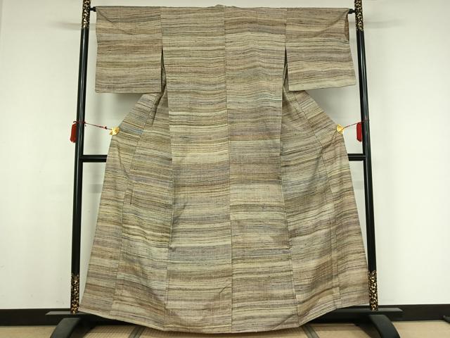 平和屋着物▽郡上紬　草木染　単衣　横段文　正絹　逸品　AABM1886jh
