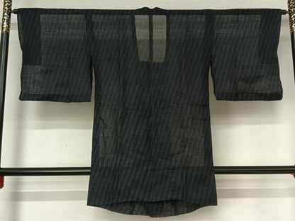 平和屋着物▽重要無形文化財　本場宮古上布　道行コート　スリーシーズン　春夏秋　塵除け　斜縞　ロング丈　苧麻　逸品　AABM1891jh