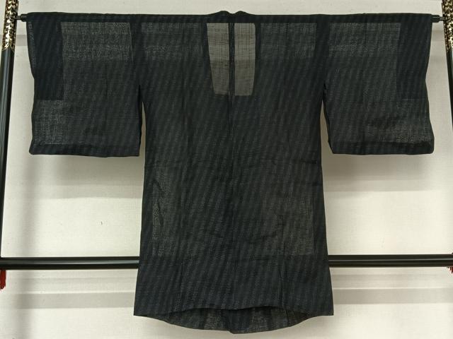 平和屋着物▽重要無形文化財　本場宮古上布　道行コート　スリーシーズン　春夏秋　塵除け　斜縞　ロング丈　苧麻　逸品　AABM1891jh