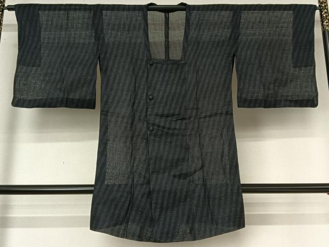 平和屋着物▽重要無形文化財　本場宮古上布　道行コート　スリーシーズン　春夏秋　塵除け　斜縞　ロング丈　苧麻　逸品　AABM1891jh
