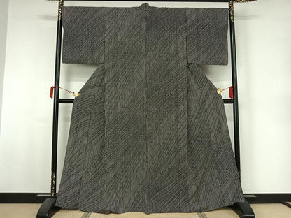 平和屋着物▽上質な小紋　単衣　幾何学文様　黒地　さが美扱い　正絹　逸品　AABM1980jh