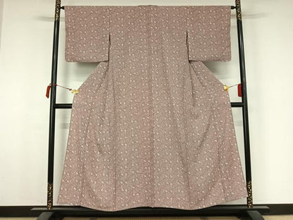 平和屋着物▽上質な小紋　単衣　草花文　正絹　逸品　未使用　AABM1984jh