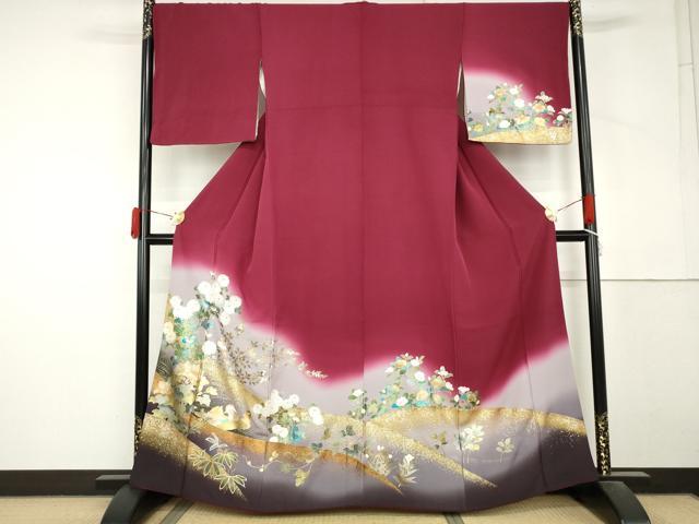 平和屋着物●訪問着　鴛鴦花文　暈し染め　金銀彩　正絹　逸品　AABM2002cs