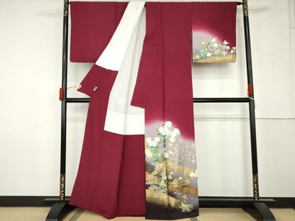 平和屋着物●訪問着　鴛鴦花文　暈し染め　金銀彩　正絹　逸品　AABM2002cs