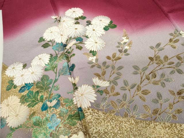 平和屋着物●訪問着　鴛鴦花文　暈し染め　金銀彩　正絹　逸品　AABM2002cs
