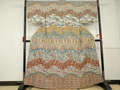 平和屋着物●訪問着　型染め　吉祥花鳥文　正絹　逸品　AABM2003cs