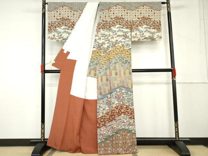 平和屋着物●訪問着　型染め　吉祥花鳥文　正絹　逸品　AABM2003cs