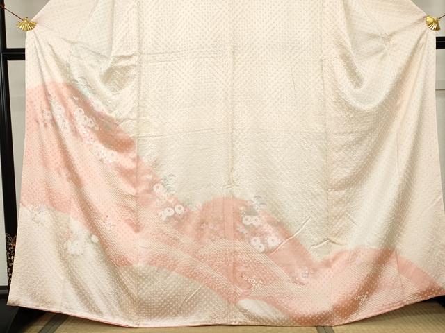 平和屋着物●訪問着　絞り　草花文　正絹　逸品　AABM2004cs