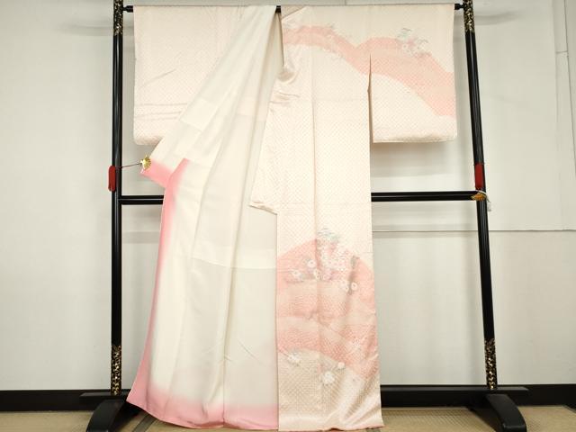 平和屋着物●訪問着　絞り　草花文　正絹　逸品　AABM2004cs