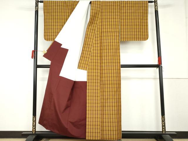 平和屋着物●無形文化財　本場黄八丈　近藤傳　草木染　手織　紬　格子　正絹　逸品　AABM2006cs