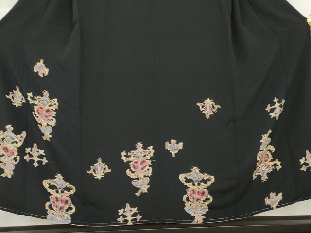 平和屋着物●訪問着　洋花文　黒地　正絹　逸品　未使用　AABM2012cs