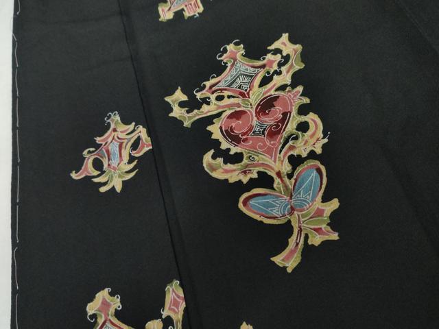 平和屋着物●訪問着　洋花文　黒地　正絹　逸品　未使用　AABM2012cs