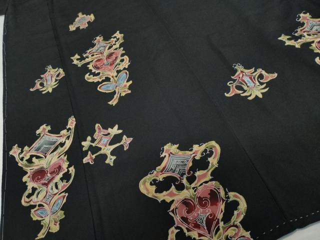 平和屋着物●訪問着　洋花文　黒地　正絹　逸品　未使用　AABM2012cs