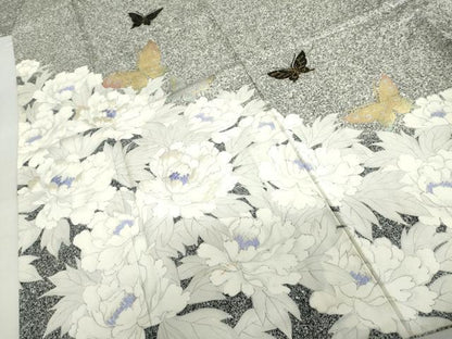 平和屋着物●訪問着　花蝶文　たたき染　金銀彩　正絹　逸品　AABM2021cs