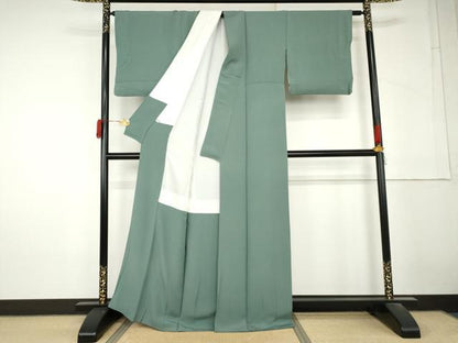 平和屋着物●上質な色無地　錆浅葱色　正絹　逸品　AABM2027cs