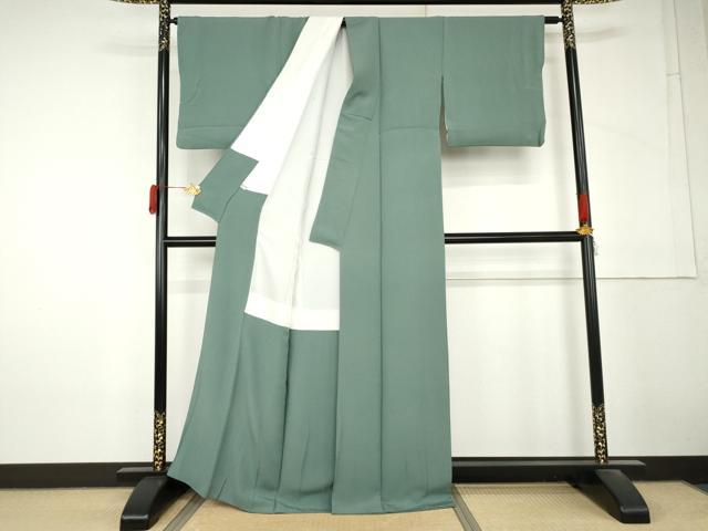 平和屋着物●上質な色無地　錆浅葱色　正絹　逸品　AABM2027cs