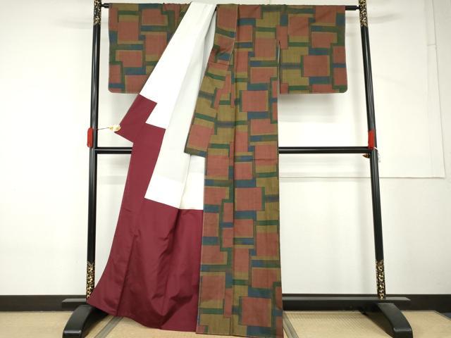平和屋着物●本場大島紬　7マルキ　格子重ね文　正絹　逸品　未使用　AABM2028cs