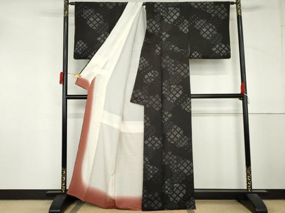 平和屋着物●上質な小紋　吉祥菱文　黒地　正絹　逸品　AABM2030cs