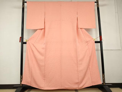平和屋着物●上質な色無地　花尽くし地紋　薄紅色　正絹　逸品　AABM2032cs