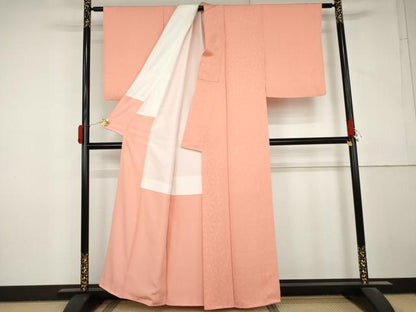 平和屋着物●上質な色無地　花尽くし地紋　薄紅色　正絹　逸品　AABM2032cs