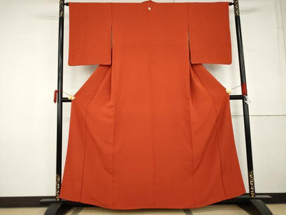 平和屋着物●上質な色無地　金赤色　正絹　逸品　AABM2042cs