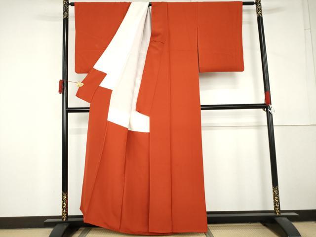 平和屋着物●上質な色無地　金赤色　正絹　逸品　AABM2042cs