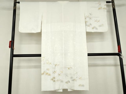 平和屋着物●長襦袢　袷　飛鶴松文　金銀彩　正絹　逸品　AABM2044cs