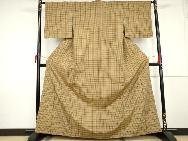 平和屋着物●上質な紬　格子　正絹　逸品　AABM2050cs