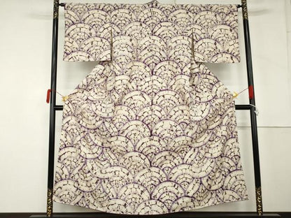 平和屋着物●岩手の匠　草紫堂　南部絞り　紫根染　紬　青海波　正絹　逸品　AABM2054cs