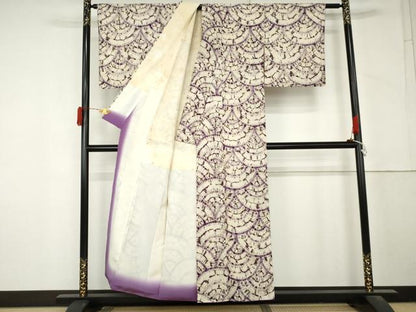平和屋着物●岩手の匠　草紫堂　南部絞り　紫根染　紬　青海波　正絹　逸品　AABM2054cs