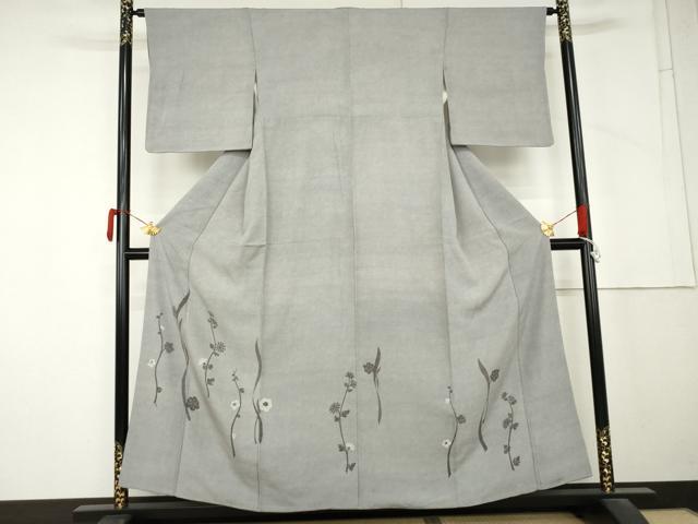 平和屋着物●人間国宝 小宮康孝　江戸小紋　色留訪問着　鮫小紋柄　枝花文　三越扱い　正絹　逸品　AABM2055cs