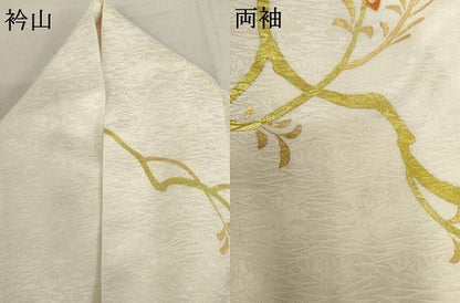 平和屋着物●訪問着　駒刺繍　枝垂れ柳　舞蝶文　金彩　正絹　逸品　AABM2056cs